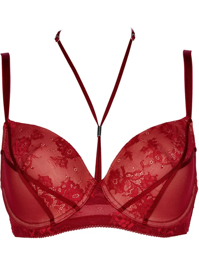 After Eden D-cup & up TENDER Padded wire bra fancy details Dames Beha - Dark red Donkerrood