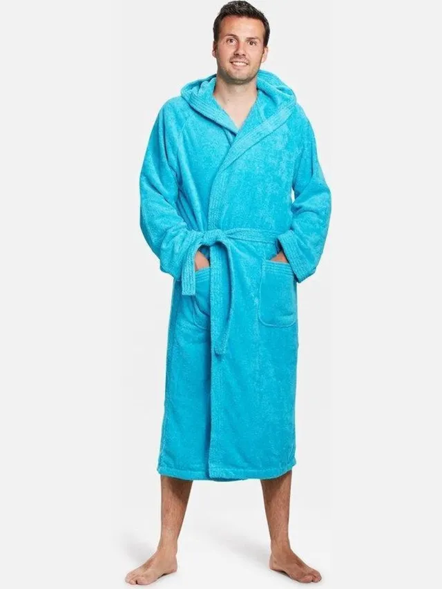 Badrock Unisex badjas aquablauw - badjas dames - badjas heren - badstof katoen - sauna badjas capuchon