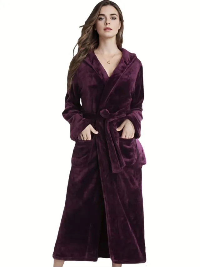 Currero Badjas Dames - Fleece - Katoen - Badstof - Sauna - Hamam - Wafel - Bathrobe - Duster - Ochtendjas - Spa - Kimono - Donkerpaars Donker paars