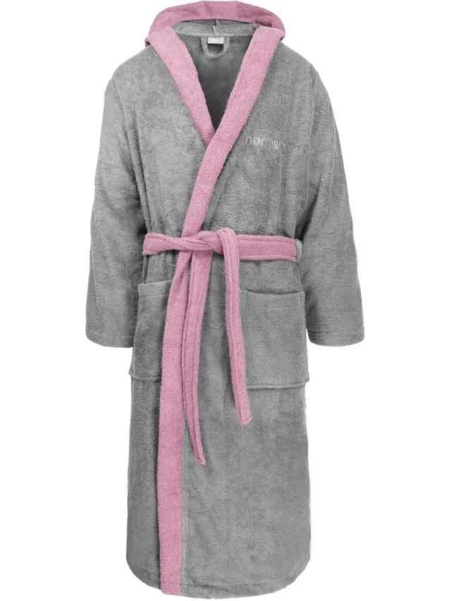 normani Unisex katoenen badjas met capuchon „Izmit“ grijs/roze