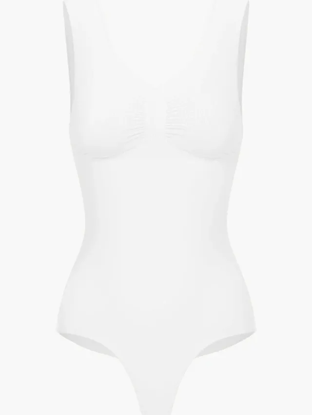cfab Tanktop bodysuit met corrigerende werking en strikje - Wit - 4XL - Corrigerende Body - Naadlos - corrigerend ondergoed dames