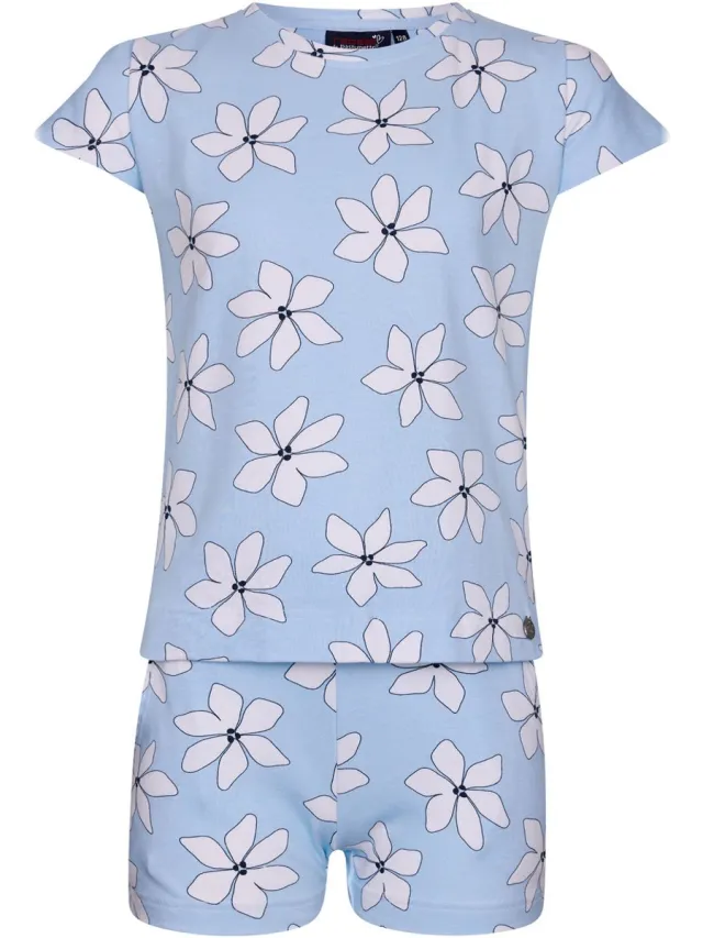 Rebelle Shortama Flower - Blauw/wit - Bio Katoen
