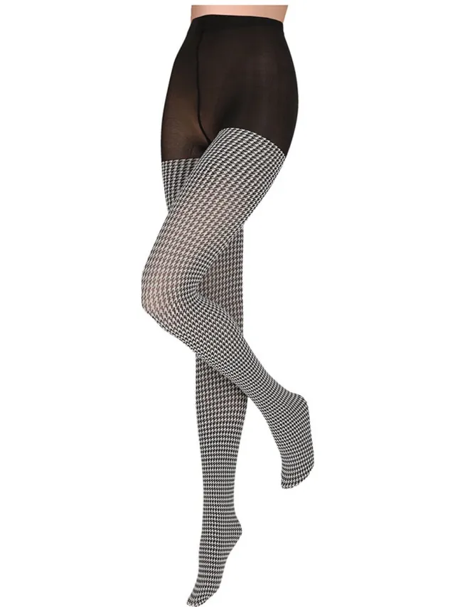 Sarlini Panty met Pied-de-Coq motief 40den Zwart/Wit