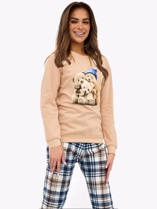 Cornette Dames Pyjama Winter Kerst Matching Gezin Familie Bears 671/425 44 / Beige