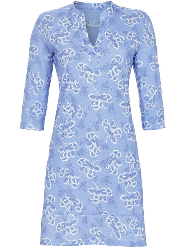 Ringella Gebloemd Ringella nachthemd blauw - Blauw - Maat - 46