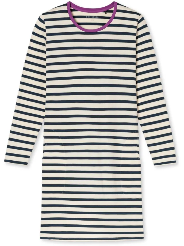Schiesser dames Casual Essentials nachthemd met lange mouwen met streepjes - seasalt dessin