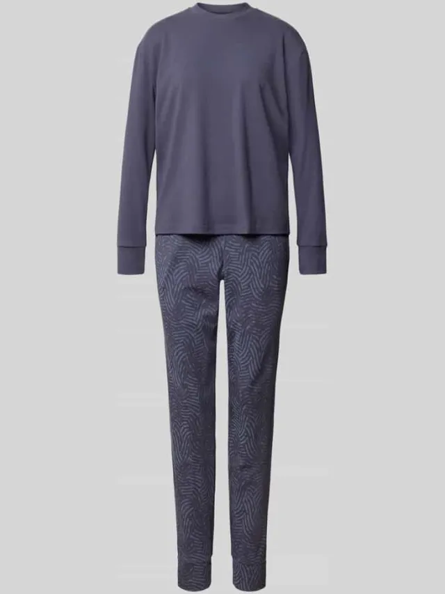 Schiesser Regular fit pyjama met ronde hals Blauw