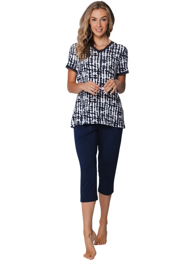 Pastunette Premium - Pyjama - Indigo Flow - Viscose - Blauw/Wit