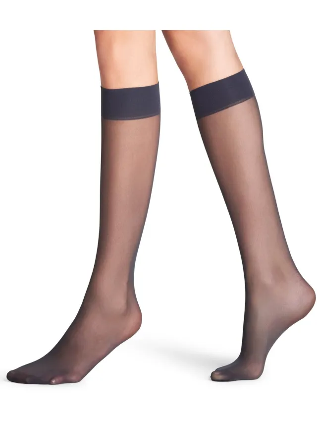 Falke Matt Deluxe eenkleurig materiaal transparant 20 DEN kniekousen dames grijs-38 grijs 3146