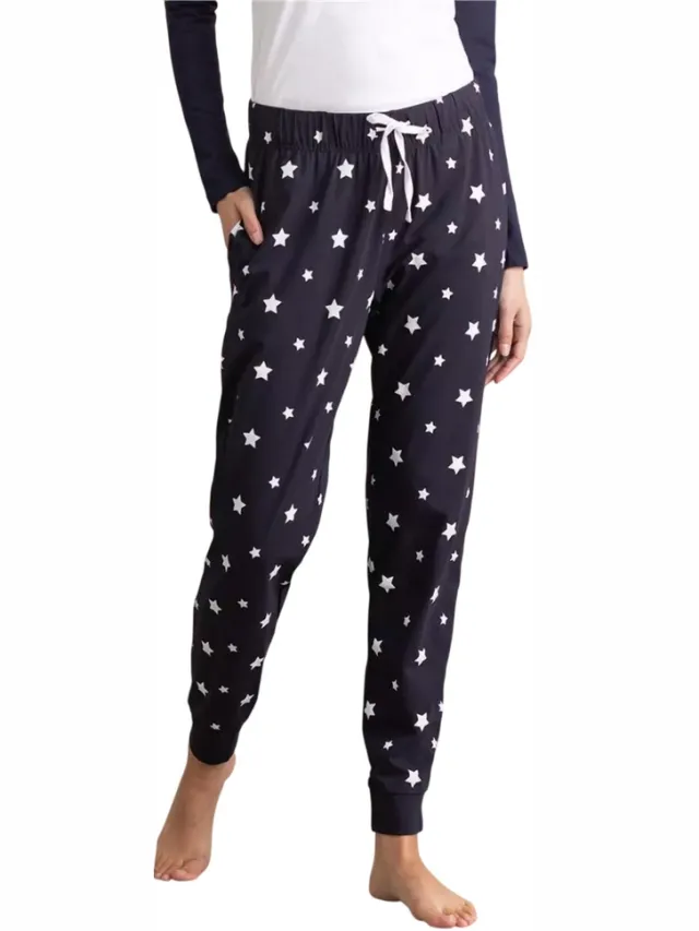 SF Women Dames/Dames Sterren Pyjamabroek met Manchet (Marine / Wit) Marineblauw