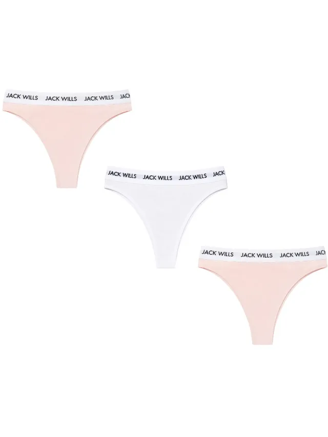 Jack Wills Dames-string met Deptford-logo (set van 3) (Roze/Wit)