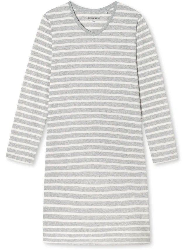 Schiesser Dames Nachthemd Casual Essentials lange mouw - zilvergrijs grijs melange