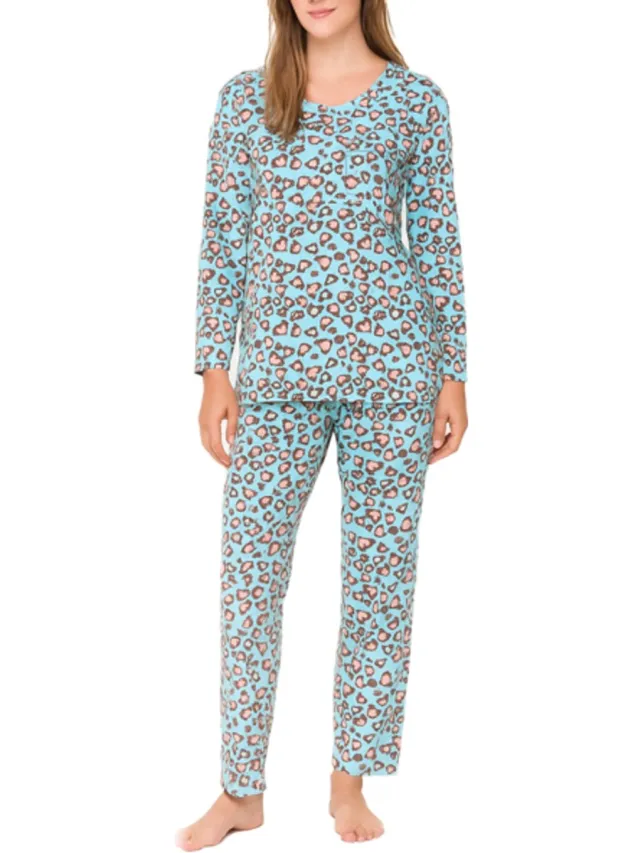 Fine Woman Dames Pyjamaset met Panterprint 2320 Maat- XL Blauw Blauw 2320