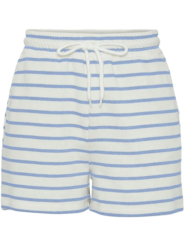 Pieces Dames pyjama korte broek - Zomer shorts - Blauw gestreept - Katoenen losse korte pyjamabroek