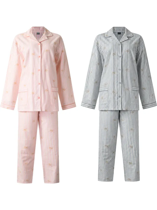 Lunatex 2 dames winter pyjama's 641184 - warm flanel - blauw en roze 2-Pak