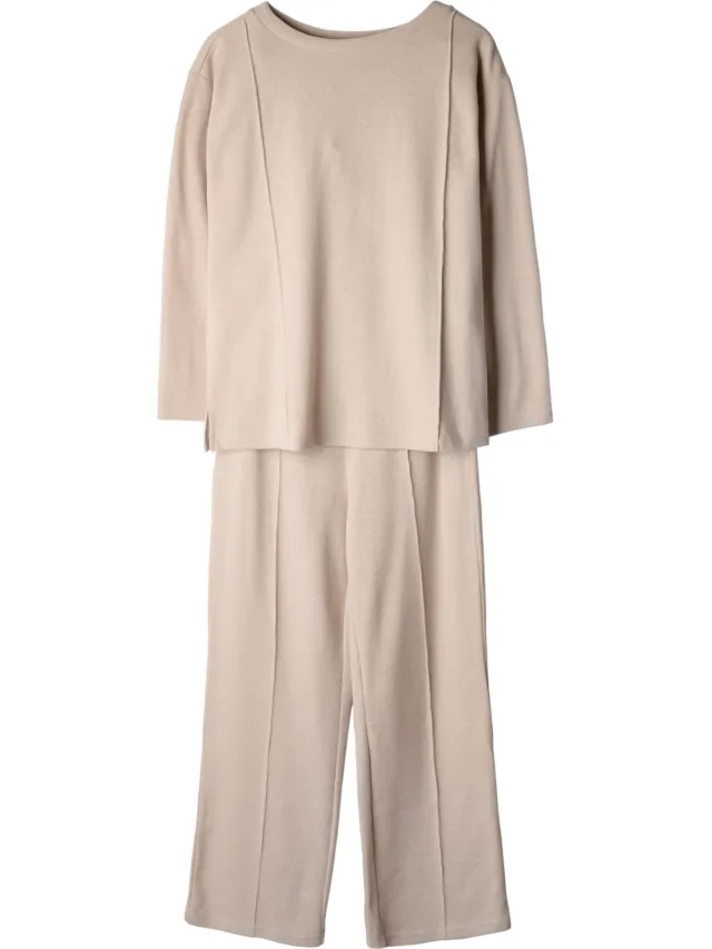 ESOTIQ Ciri - Dameshuispak - Melkbeige - Losvallende sweater - Licht uitlopende broek
