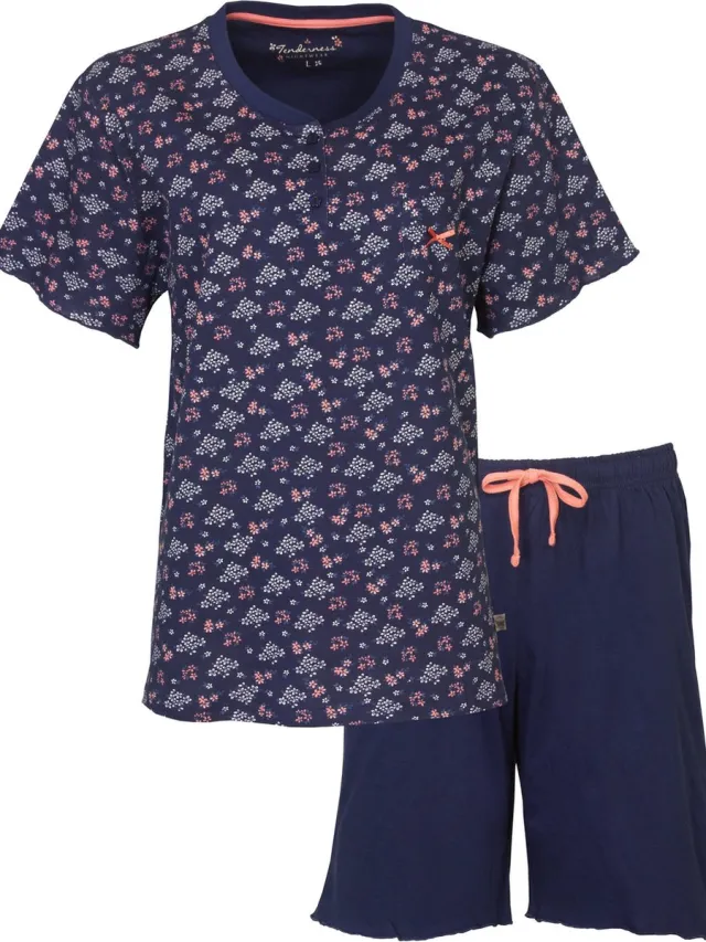 Tenderness Dames Shortama - Katoen - Pyjama Set - Blauw