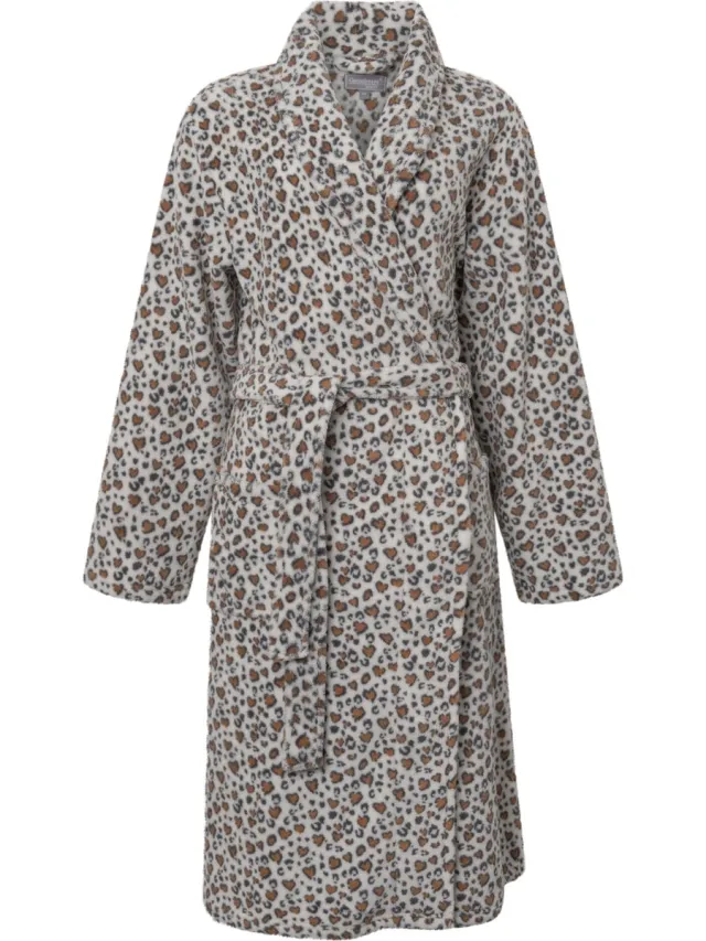 Cocodream Quality Cocodream dames badjas fleece - met ceintuur - Cat hartjes all-over