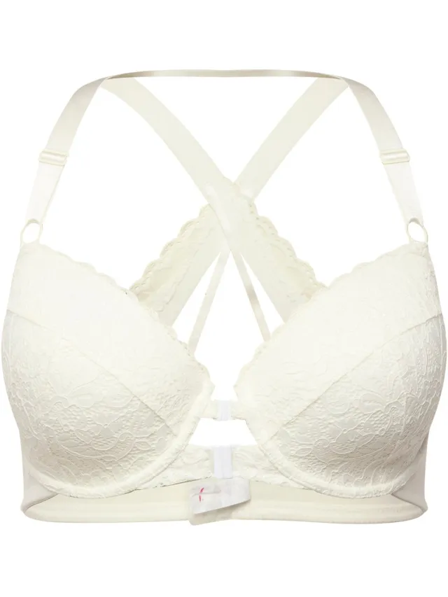 Ulla Popken Dames - Beugel-bh kant zachte cups voorsluiting - Crèmewit