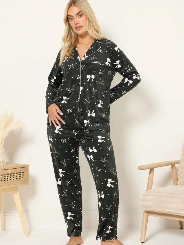 Yours Zwarte Fleece Pyjamaset Met Strikprint-56, foto 2
