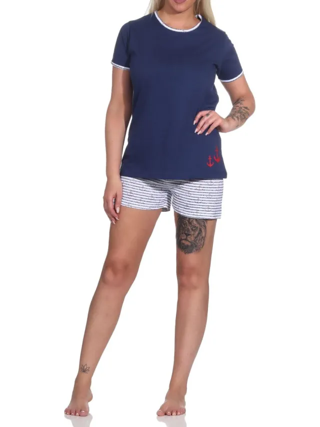 Normann Dames shorty, korte pyjama met ballonmotief en minimale opdruk - 123 205 10 150 marine