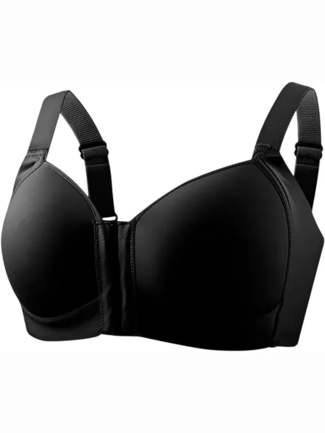 rimmo Plus Size Beha Dames – Draadloze Comfort BH met Voorsluiting, Grote Maten BH, Naadloze Zachte Cups, Ademend en Ondersteunend, Dames Lingerie - Zwart