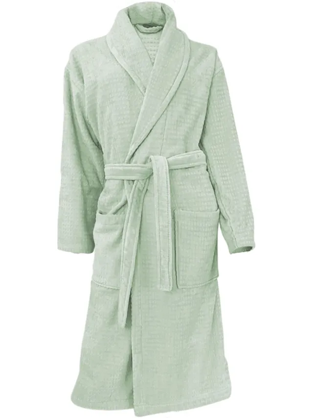 LINNICK Wafel Badjas - Badjas Velours Katoen - Soft Green - Badjas Dames - Badjas Heren Mint