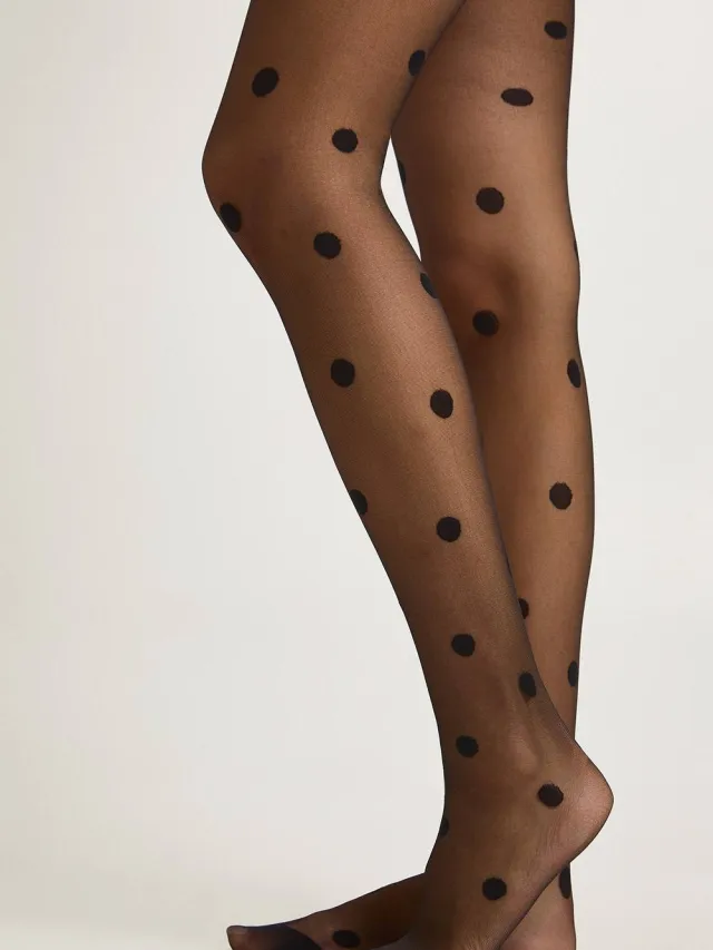 boohoo Dames Grote stippen doorzichtige panty's Zwart
