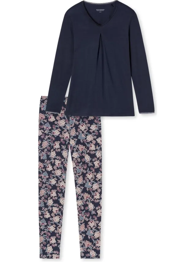 Schiesser Feminine Floral Comfort Fit Vrouwen Pyjamaset - Donkerblauw