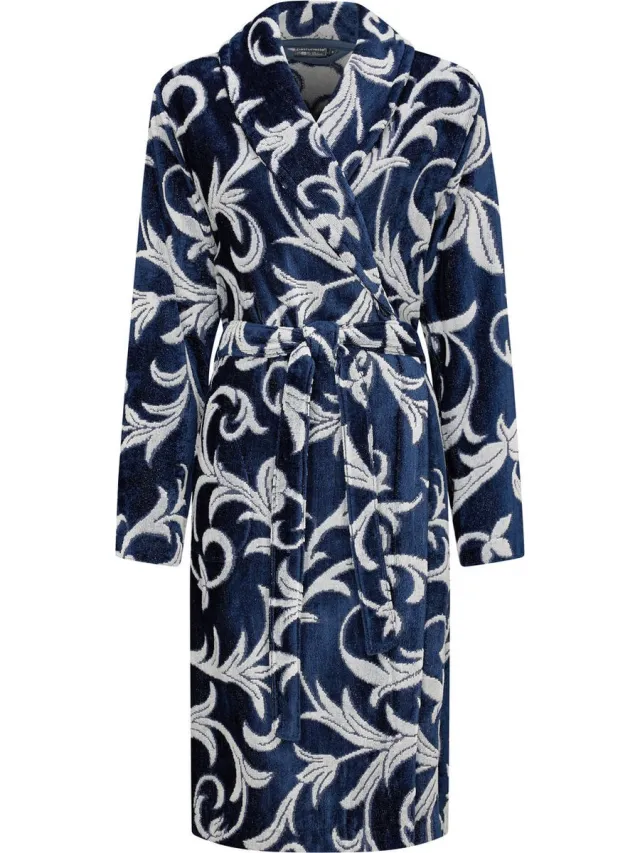 Pastunette Badjas Pastunette Premium - Art Deco - Kantoen/Viscose - Velour - Blauw