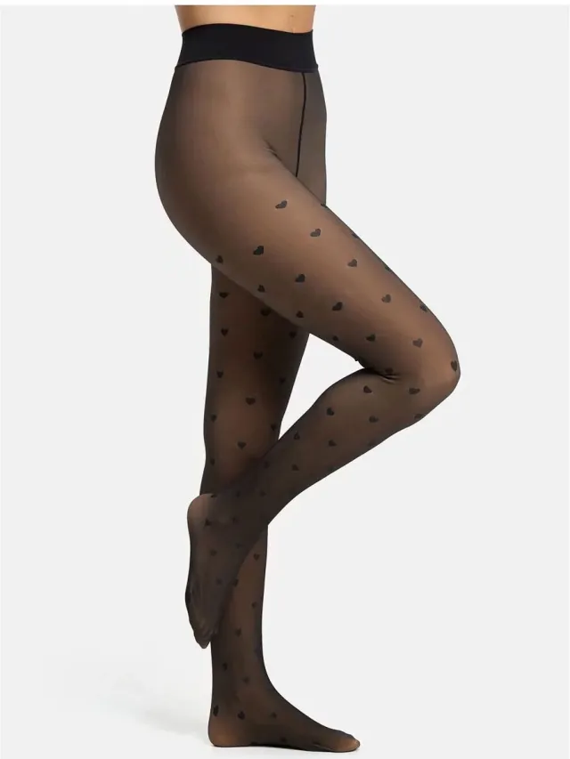S.Oliver , Damespanty, Thermo 80DEN transparant beige binnenkant warm katoenen kruisje platte naden comfortabel modieus elegant dagelijks gebruik zacht licht soepel basic look veelzijdig black hearts