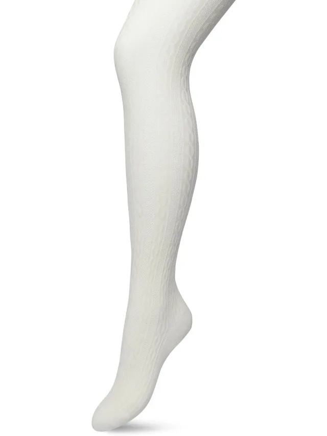 Bonnie Doon Bio Kabel Maillot Dames Off White - Ingebreid Kabel patroon - Biologisch Katoen - Uitstekend draagcomfort - Classic Cable Tights - OEKO-TEX - Gladde Naden - Klassiek - Gebroken Wit - Crème - Off White - BP211903.110
