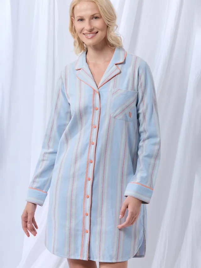 Lords & Lilies lords x lilies Slaapkleedje flanel streep lichtb lichtblauw-roest
