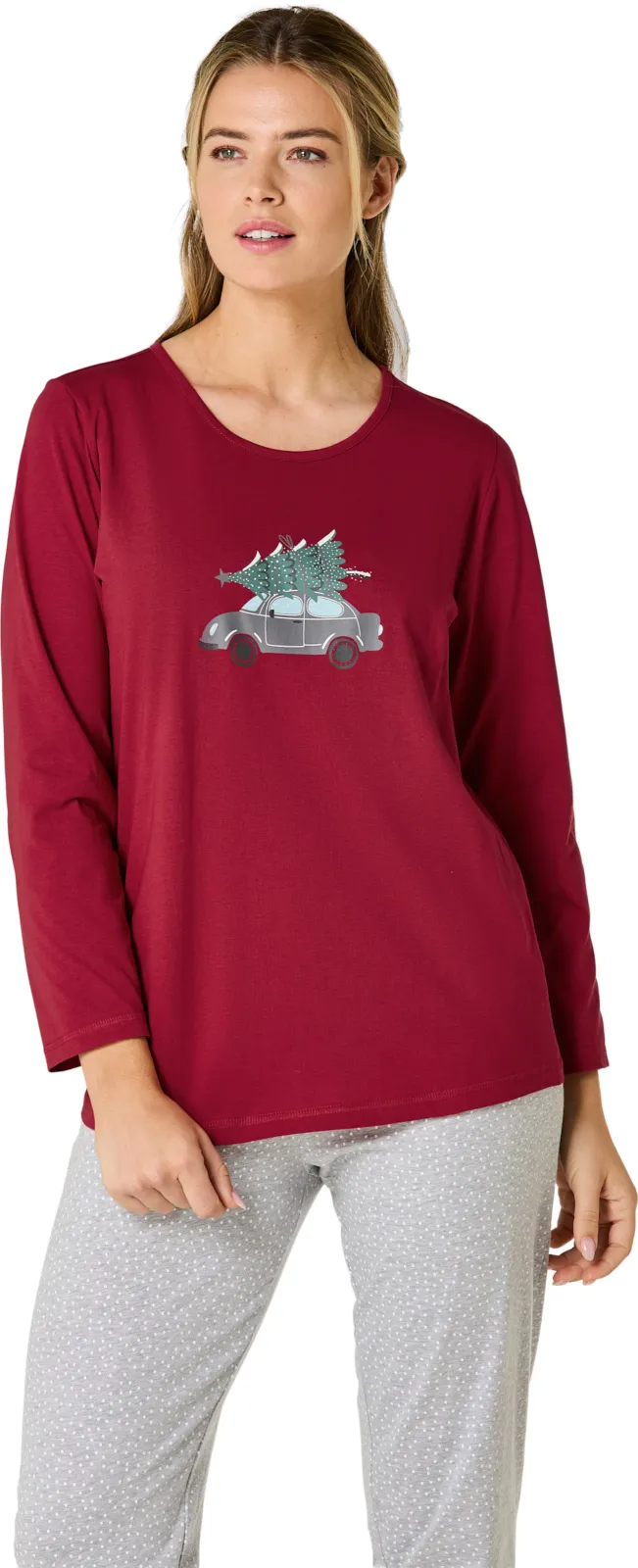 Pyjamashirt rood/antraciet