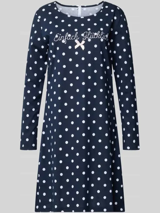 LOUIS & LOUISA Nachtjapon in all-over look met stitching Donkerblauw