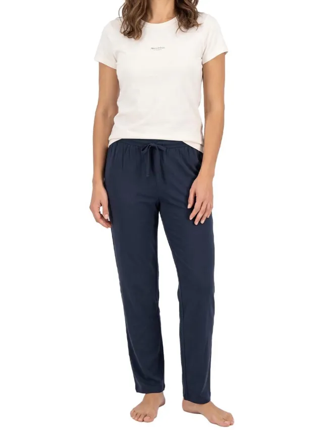 Marc O'Polo Dames pyjama Cotton donkerblauw / crème