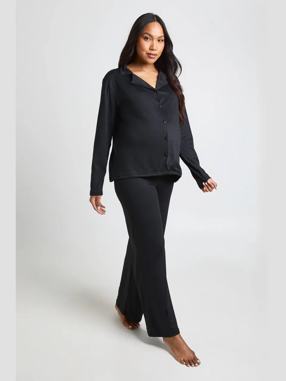 boohoo Dames Zwangerschaps pyjama set met lange mouwen top & pantalon zwart, foto 3