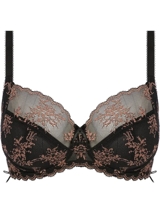 Freya OFFBEAT DECADENCE UW SIDE SUPPORT BRA Dames Beha - Black Zwart met oud roze bloemen