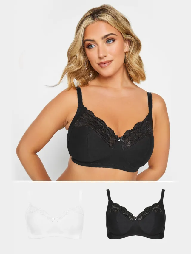 Yours 2 Pack Bh's Zonder Beugel Met Kanten Inzet In Wit/Zwart Black