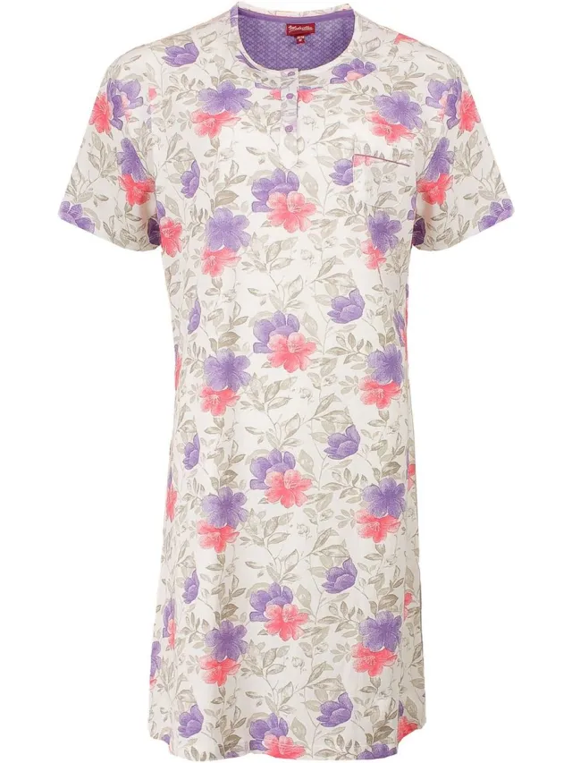 Medaillon Dames Nachthemd - Katoen - Bloemenprint rood