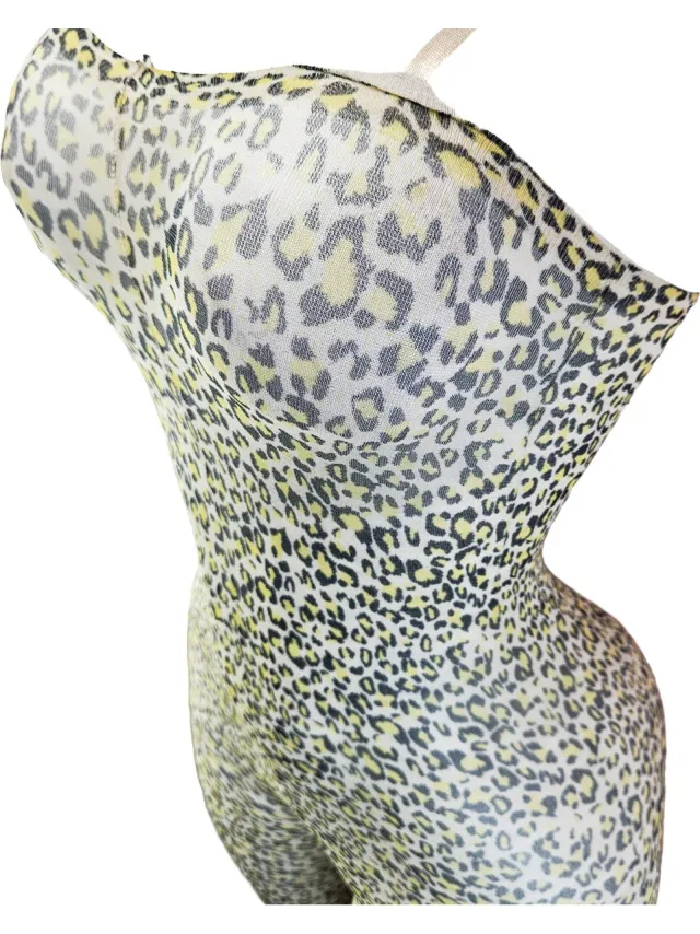 BamBella ® - Panty pak -Onesize - body suit - Dames - Onesize - Erotische jumpsuit van kant lingerie Panterprint bruin