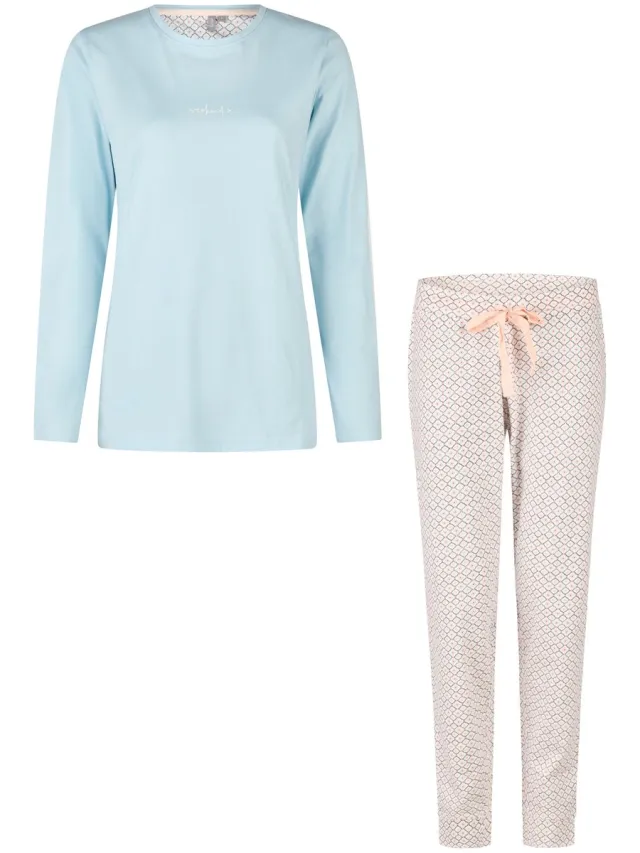 By Louise Dames Pyjama Set Lang Blauw/Wit Print