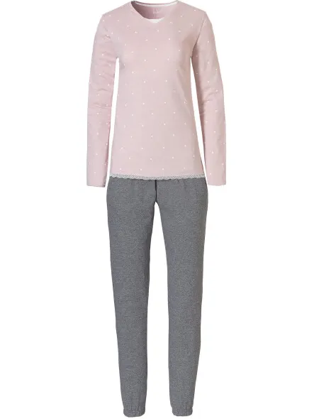 By Louise Dames pyjama set lang katoen roze / grijs Veelkleurig