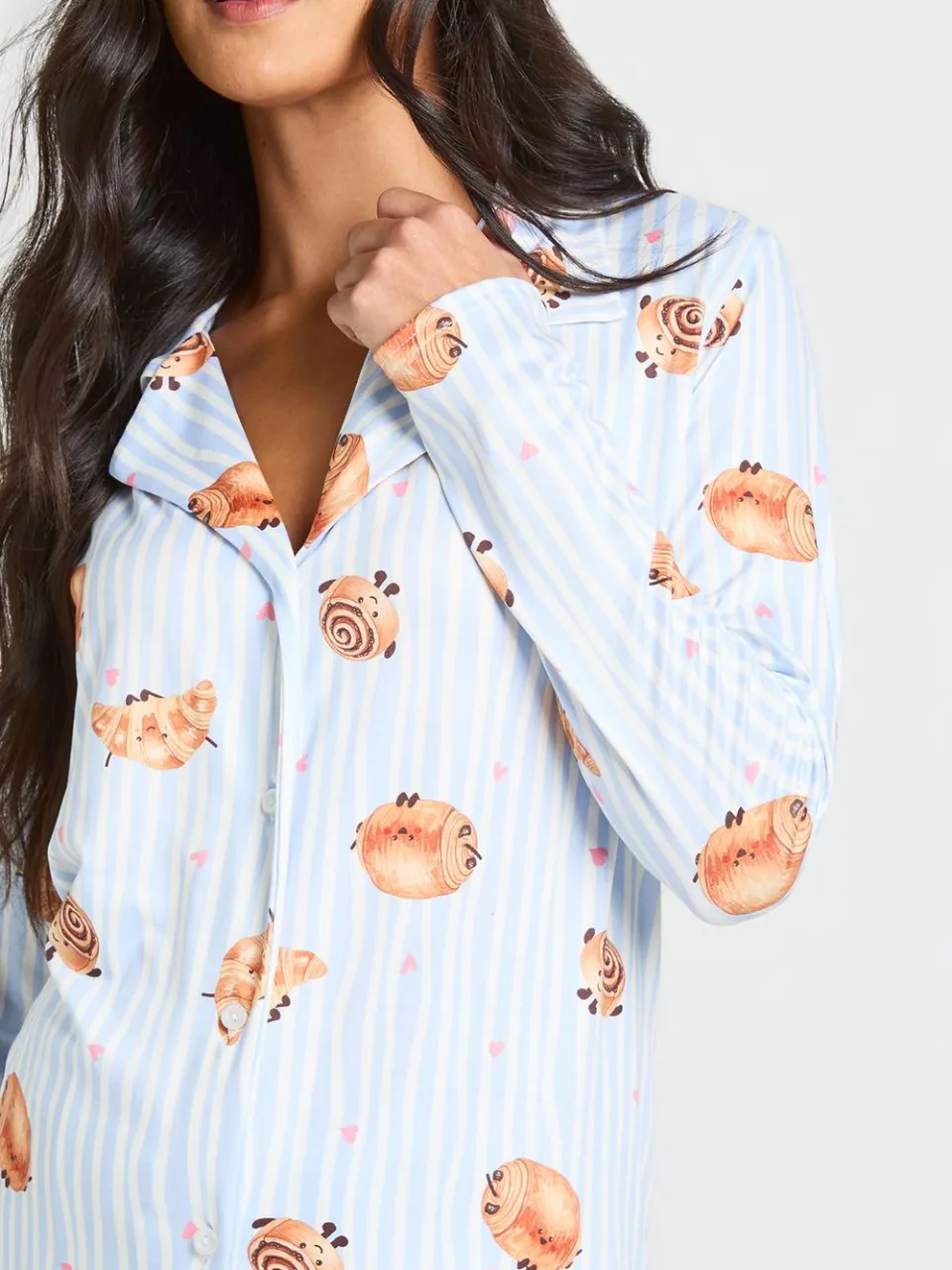 boohoo Dames Zwangerschaps Pyjama Set Met Croissant Print Shirt Met Lange Mouwen & Broek blauw, foto 4