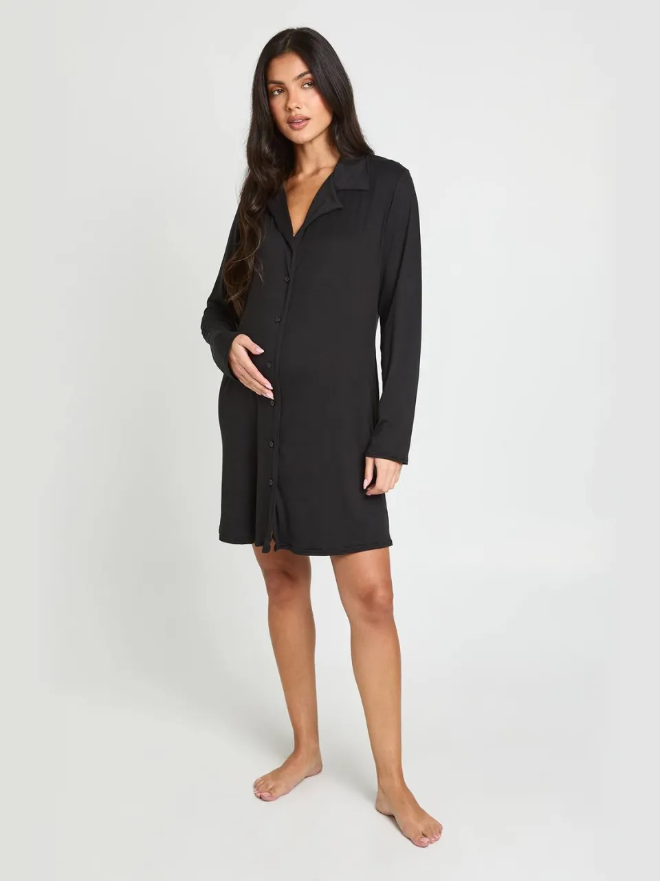 boohoo Dames Zwangerschaps Nachthemd Met Lange Mouwen zwart, foto 3