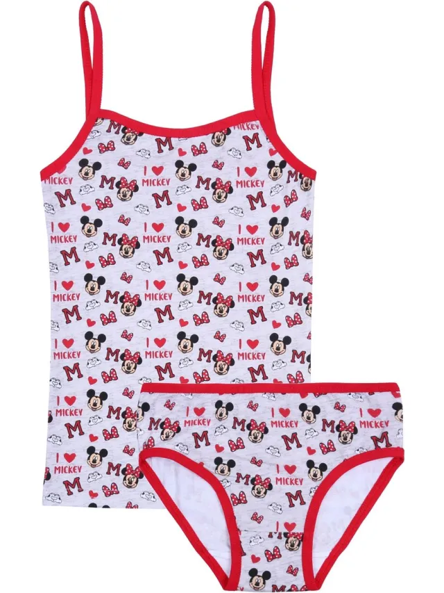 Minnie Mouse Grijs-rode kinderset: hemdje + onderbroek Mickey Mouse Disney 122-128 cm