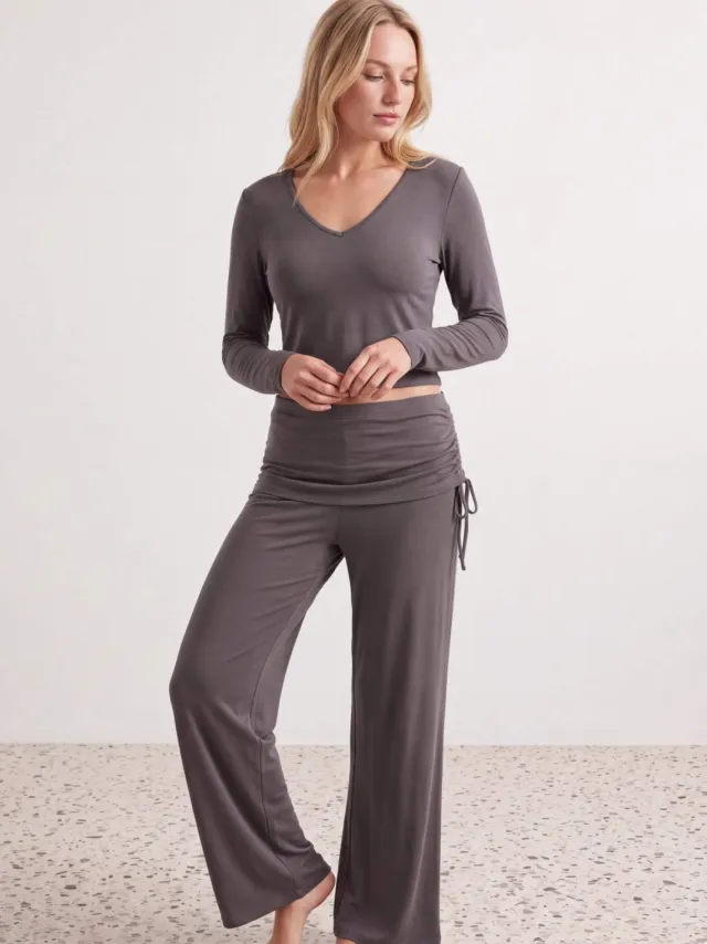Trendyol TRENDYOLMİLLA Dames 2-pack Grijs Effen Lang Loungewear Regular fit Pyjama- Sets