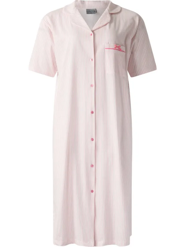 Lunatex dames nachthemd 224198 met doorknoopsluiting - korte mouw - roze