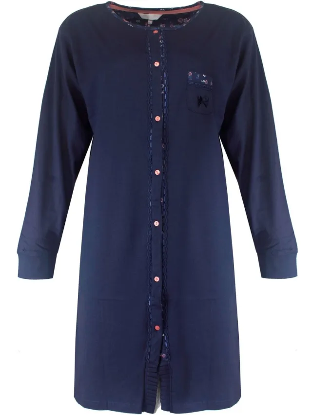 Tenderness Dames Nachthemd - Doorknoop - Diep Donker Blauw