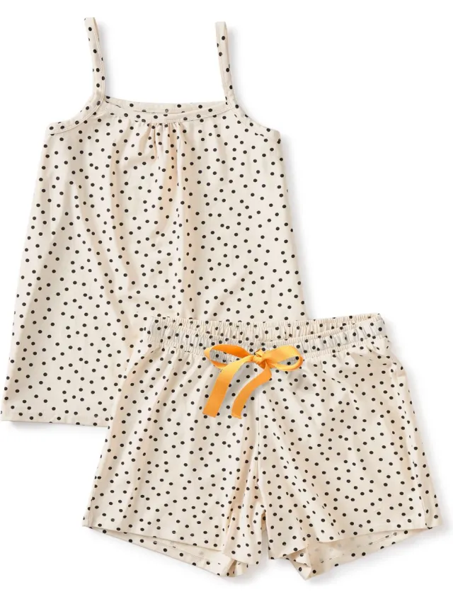 Little Label Pyjama Dames-36 - off white, zwart - Gestipt - Shortama - Zachte BIO Katoen